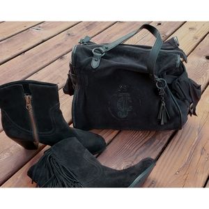 RARE Juicy Couture Solid Black Velour Bow Bag